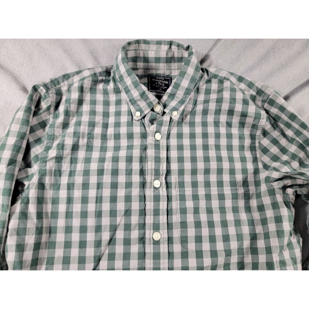 Abercrombie Fitch L/S Button Up Stretch Shirt Men's‎ Medium Green, Gray Gingham